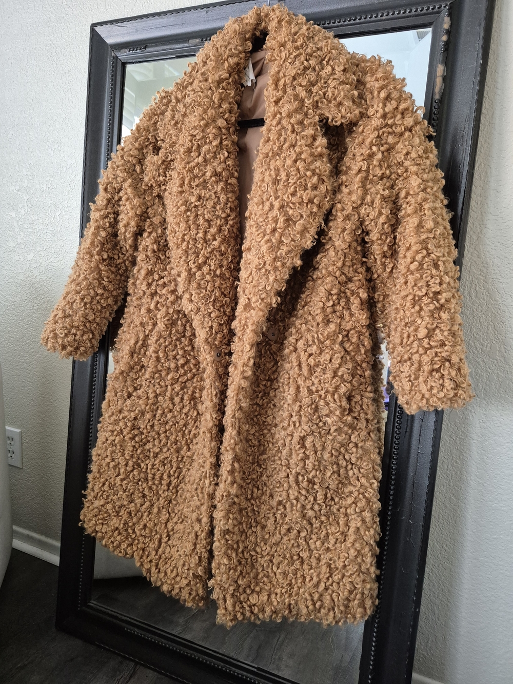 Cozy Plush Teddy Coat in Camel Brown - Size 0